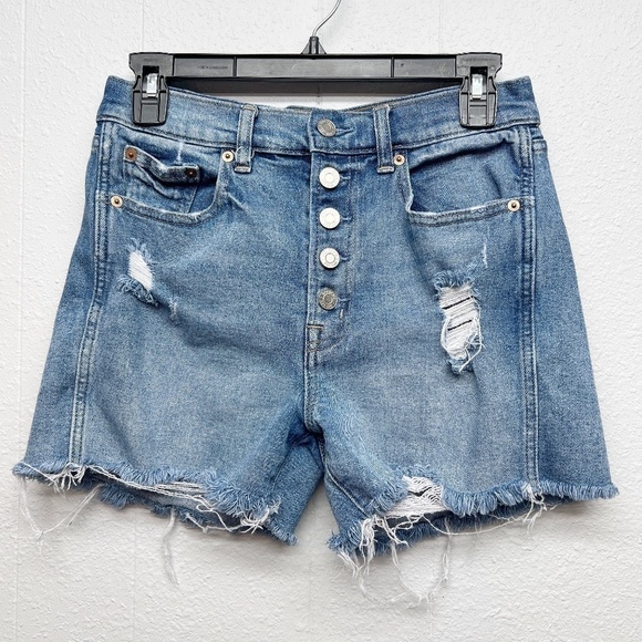 Gap Button Fly Distressed Western Coquette Chic Rodeo Cowgirl Denim Shorts Sz 26 - Picture 1 of 7